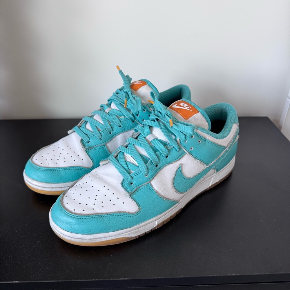 Nike Dunks - Turquoise and White Sneakers with Orange Accents